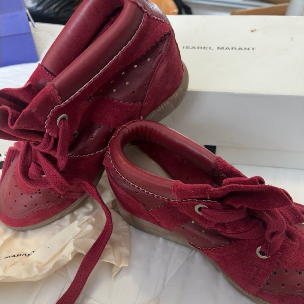 Isabel Marant Red Burgundy Suede Leather Wedge Sneakers EU 41 US 11